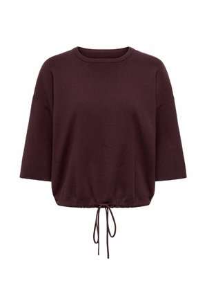 Sweat-shirt court bordeaux avec un col rond, des manches courtes et un ourlet à cordon de serrage pour un ajustement réglable. Tissu doux et texturé.