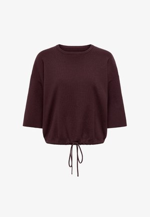 Sweat-shirt court bordeaux avec un col rond, des manches courtes et un ourlet à cordon de serrage pour un ajustement réglable. Tissu doux et texturé.