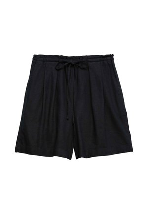 Černé volnočasové šortky s elastickým páskem a zavazovacím šňůrkou, vyrobené z lehké látky, zobrazené na bílém pozadí.