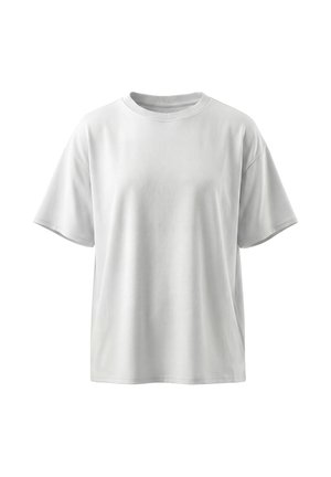 Schlichtes weißes T-Shirt mit kurzen Ärmeln und Rundhalsausschnitt in entspannter Passform, vor weißem Hintergrund dargestellt.