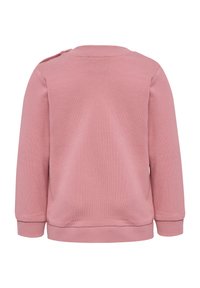 Rosa sweatshirt i mjukt tyg, med långa ärmar, ribbade muddar och rund hals med knappsmycken på axlarna.