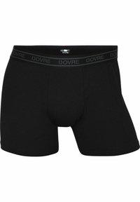 Schwarze Baumwoll-Boxershorts mit einem weichen, elastischen Bund, der den Markennamen "DOVRE" in einem subtilen Schwarz-auf-Schwarz-Design zeigt.