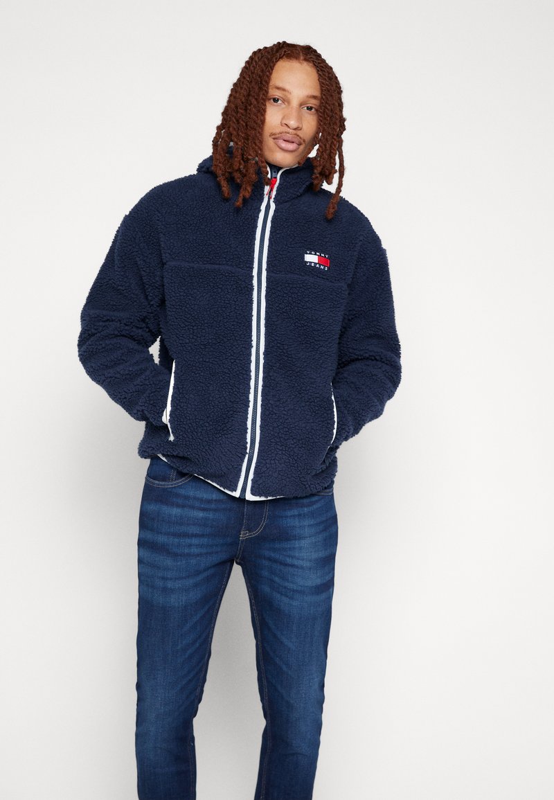 Tommy Jeans SHERPA ZIP HOODIE UNISEX - Fleece jacket - twilight  navy/off-white - Zalando.co.uk