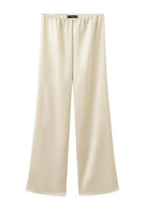 Pantaloni largi, de culoare crem, cu talie elastică, confecționați dintr-un material moale și fluid, proiectați pentru purtarea confortabilă casual.