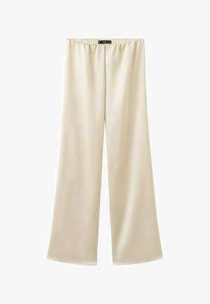 Hose mit weitem Bein in cremefarbe mit elastischem Bund, gefertigt aus weichem, fließendem Stoff, entworfen für bequeme Freizeitkleidung.