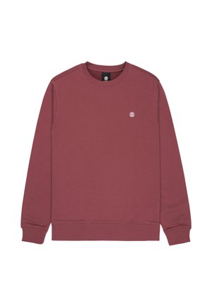 Bordeauxrode sweatshirt met ronde hals en lange mouwen, geribde manchetten en zoom, kleine witte ronde logo op de linkerborst.