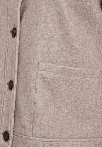 Light brown wool-blend coat with a soft texture, featuring a button closure and a flat pocket on the front side.