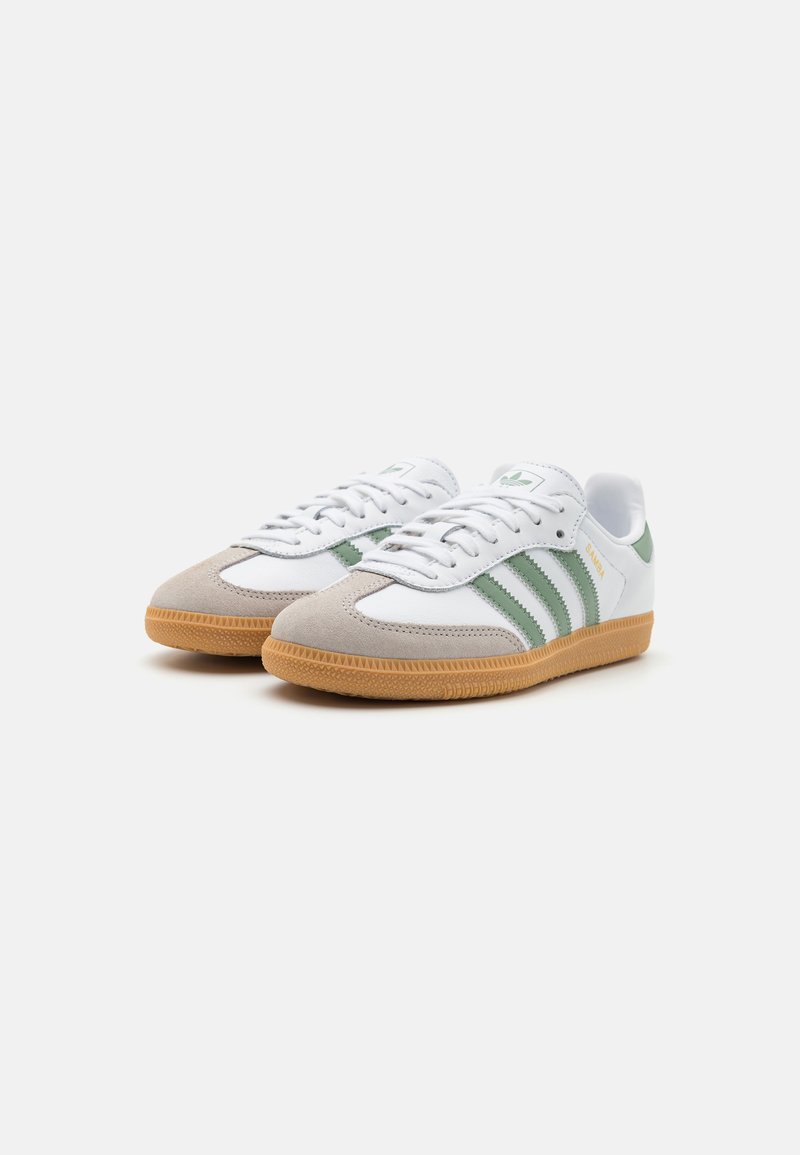 adidas gazelle silver green womens Adidas Samba White Crew Green Gum Shoes – Long Beach Skate Co