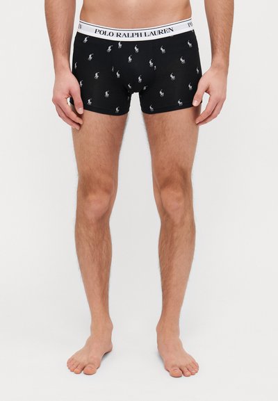 Fekete pamut boxer alsónadrág fehér derékkal, amelyen a "POLO RALPH LAUREN" logó látható, valamint apró fehér ló logó mintázat ismétlődik.