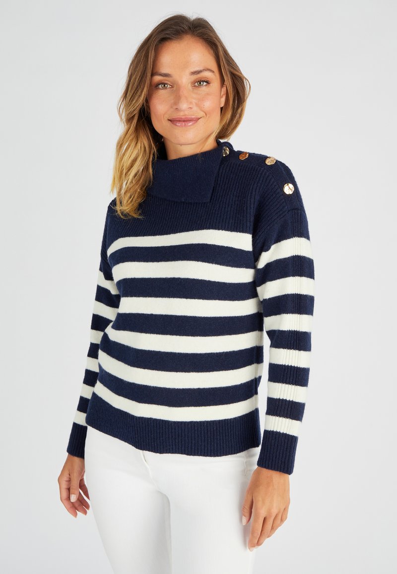 Damart ÉPAULE BOUTONNÉE - Maglione - navy striped