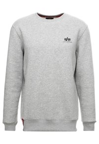 Felpa grigia in cotone con scollo rotondo. Presenta un piccolo logo nero sul petto e polsini e orlo a coste.