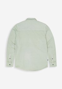 Lichtgroen overhemd met lange mouwen, voorzien van een button-down kraag, twee knoopjes bij de manchetten en een afgeronde zoom. Glad textuur met een eenvoudige ontwerp.