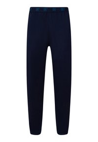 Marineblå joggingbukser med elastisk taljebånd med "CR7"-logo i teal. Konisk design og blød tekstur, der er velegnet til afslappet brug.
