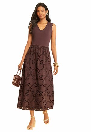 Love & Roses, REGULAR FIT - V-NECK BRODERIE SKIRT JERSEY MIDI DRESS - Hverdagskjole - chocolate brown