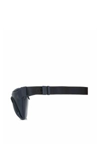 Granatowa saszetka na pas wykonana z teksturowanego materiału, z zamknięciem na zamek błyskawiczny, regulowanym paskiem i eleganckim, minimalistycznym designem.