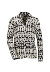 Hemd mit Knopfverschluss im schwarz-weißen Hahnentrittmuster. Mit einem Kragen und langen Ärmeln, aus einem glatten, leichten Stoff gefertigt.