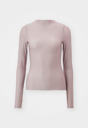 Hosszú ujjú, világos lila felső, áttetsző anyagból készült, testhez álló fazonnal. Crew nyakkivágással és sima textúrával rendelkezik.