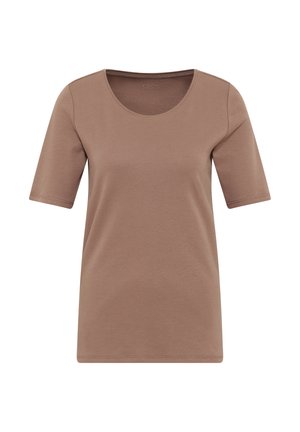Bruine, T-shirt met korte mouwen en een ronde halslijn. Gemaakt van glad, zacht materiaal. Naadloze constructie en nette afwerking.