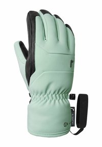Mintgrüner isolierter Handschuh mit schwarzen Akzenten. Verfügt über eine strukturierten Oberfläche, flexibles Design, elastisches Handgelenk und verstellbaren Riemen.