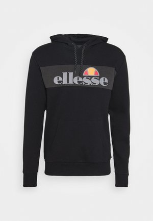 Juodas džemperis su pilku horizontaliu dryžiu, puošiamas "ellesse" logotipu. Įrengtas priekinis kišenė ir reguliuojamas gobtuvas. Minkšta tekstūra.