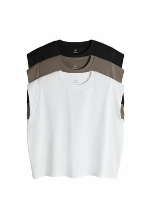 REGULAR FIT - 3 PACK GROWN ON RIBBED SLEEVE - T-shirt basic - black chocolate brown white