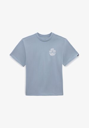 Lichtblauw kortemouwen t-shirt gemaakt van zachte stof met een ronde hals. Bevat een wit Vans 'Off the Wall' logo op de linkerborst.