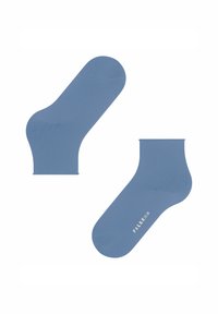 Blaue Baumwollknöchelsocken mit glatter Textur, geradem Rand und dezentem Logo, das in Weiß an der Seite aufgedruckt ist. Langlebige und leichte Ausführung.