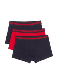 Zestaw trzech męskich majtek typu bokserki w granatowym i czerwonym kolorze. Wykonane z miękkiej bawełny, z elastycznymi pasami w talii z nadrukiem "Diverse Nautical" w kolorze czerwonym.