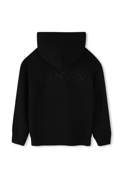 Felpa nera con cappuccio caratterizzata da un logo testurizzato "LANVIN" sul retro. Realizzata in un materiale morbido con polsini e bordo a coste.