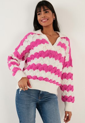 LELA Polo majica - ecru/fuchsia