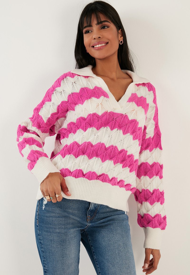 LELA Polosärk - ecru/fuchsia