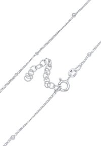 Silver necklace featuring a delicate chain design, small round beads, and a lobster clasp with a marked “925” for sterling silver authenticity.