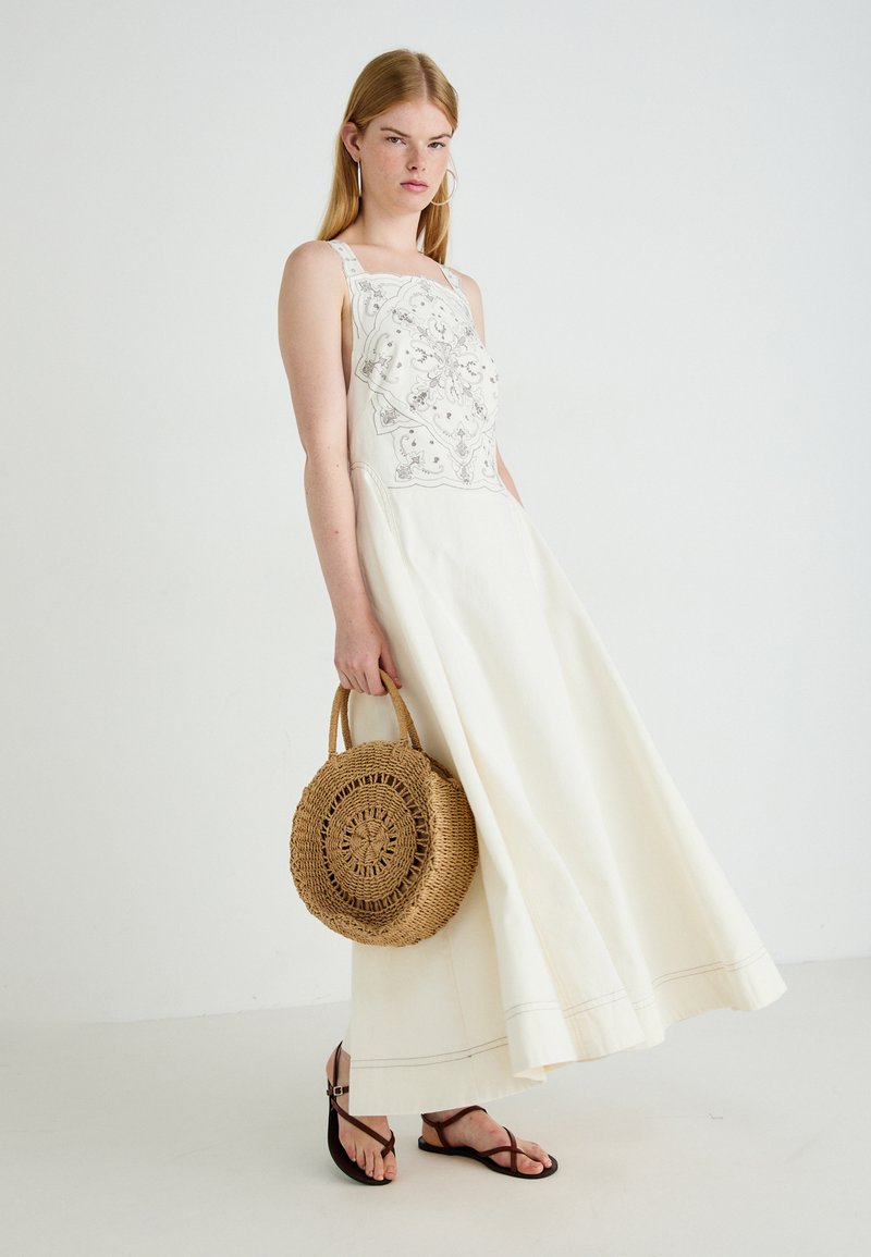 Robe Maxi Free People Gris Foncé - Taille M, Bretelles Spaghetti, Volants à Niveaux, Occasion Très Bon état