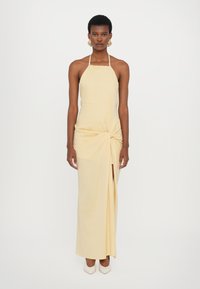 yellow jersey dress Women's Perfectly Framed Yellow Jersey Knit Contrast Trim Sleeveless Maxi Dress | Size: L