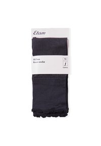 Twee paar kniekousen van donker zwart fabric. Met een gerimpelde manchet. Verpakt met een wit etiket met productinformatie.