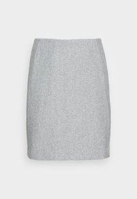 Grå ullpennkjol med en mjuk textur, medelhög midja och en enkel design, utan synliga mönster eller dekorationer.