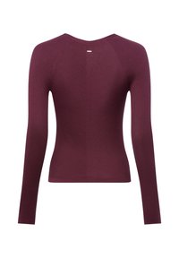 Bordeaux, lange mouwen geribbelde top met een aansluitend ontwerp, ronde halslijn en een naad die langs het midden van de rug loopt.