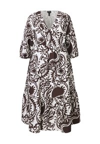 Pitkähihaisen V-pääntiön mekon, jossa on musta-valkoinen orgaaninen kuvio. Kangas on kevyt ja siinä on kerroksellinen hame.