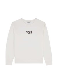Felpa bianca a maniche lunghe realizzata in morbido tessuto, con un logo grafico "SCALPERS" in grigio scuro sul fronte. Collo a giroclassico.
