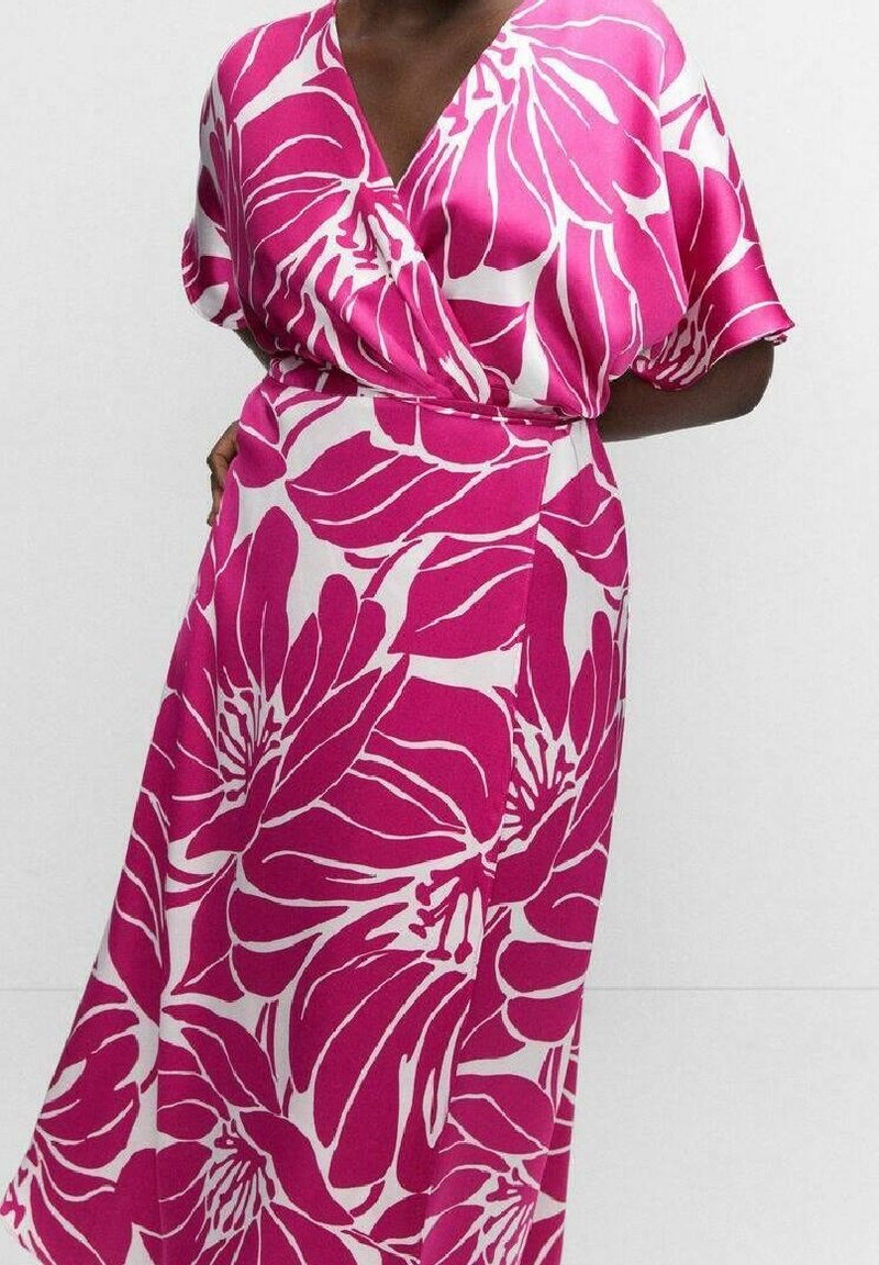 mango pink floral dress Mango premium floral asymmetric hem midi dress in light pink