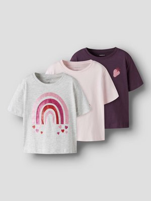 Name it NMFBELINA 3 PACK REG - T-shirt con stampa - blackberry wine/grey melange/tender tuch