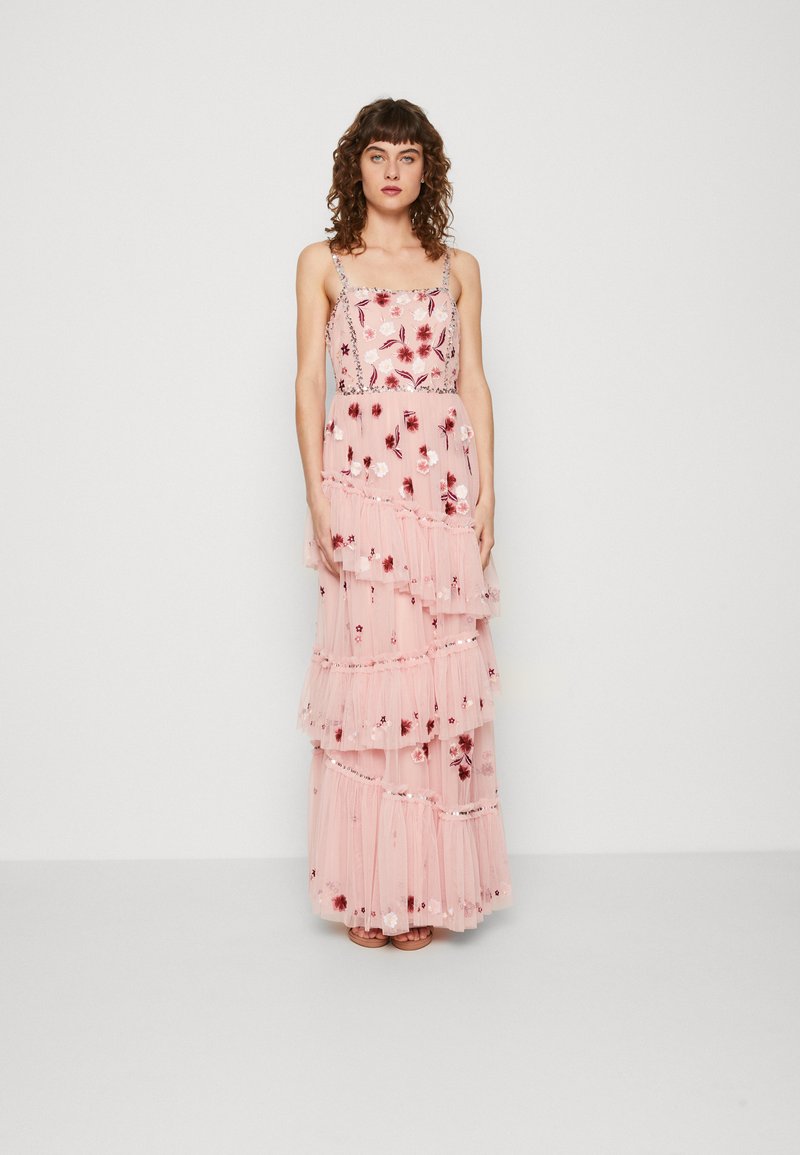 Maya Deluxe EMBROIDERED AND EMBELLISHED PREMIUM RUFFLE MAXI DRESS