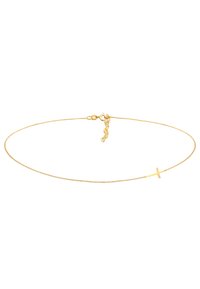 Guld-tone kæderekke med et minimalistisk vertikalt korsvedhæng, der har en delikat tekstur og et justerbart lås til længdevariation.