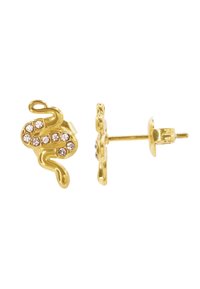 Gouden slangenoorbellen versierd met heldere rhinestones, met een post-back ontwerp en een gladde textuur.
