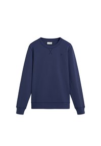 Mørkeblå sweatshirt i bomuldsblanding med rund hals, ribbede ærmegab og kant, samt et lille logo på brystet.