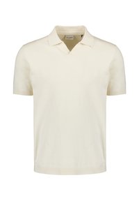 Kortebloesem polo shirt in off-white, met een V-hals ontwerp, een soepele textuur en een schone afwerking zonder zichtbare logo's of patronen.