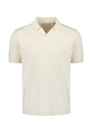 Kurzarm-Polohemd in Off-White mit V-Ausschnitt, glatter Textur und einem sauberen Finish ohne sichtbare Logos oder Muster.