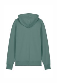 Kapuzensweatshirt in gedämpftem Petrol, mit lockerer Passform, langen Ärmeln und weichem Material. Einfaches Design mit geripptem Saum und Bündchen.