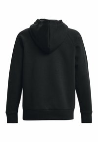 Sweat à capuche noir avec une texture douce, présentant un ourlet et des poignets côtelés, ainsi qu'une poche kangourou à l'avant, montré de l'arrière.