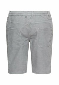 Graham Corduroy-Shorts mit elastischem Bund, zwei Gesäßtaschen und einer strukturierten Oberfläche. Das Design hat vertikale Streifen und einen geraden Schnitt.